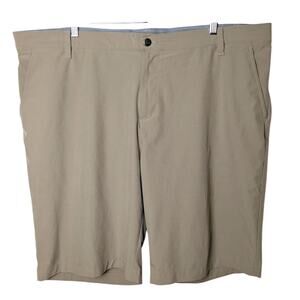 Adidas Golf Chino Performance Tan Khaki Stretch Shorts Men 42 Flat Front Preppy